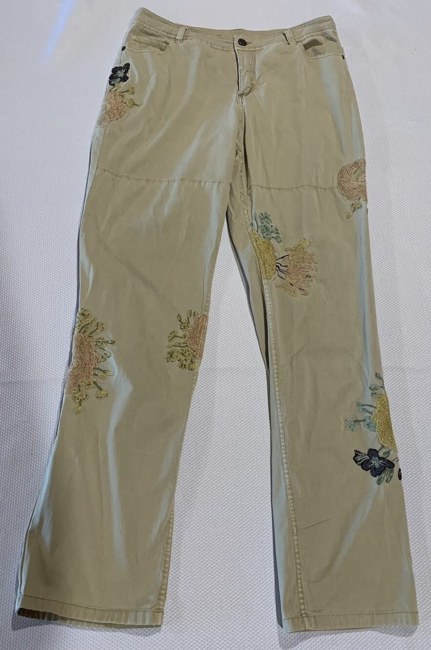 Sundance Shadow Garden Floral Embroidered Khaki Pants Size 8 Chino